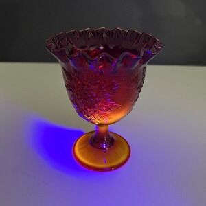 Amberina Cadmium Goblets With Grape Pattern Design! Glows!